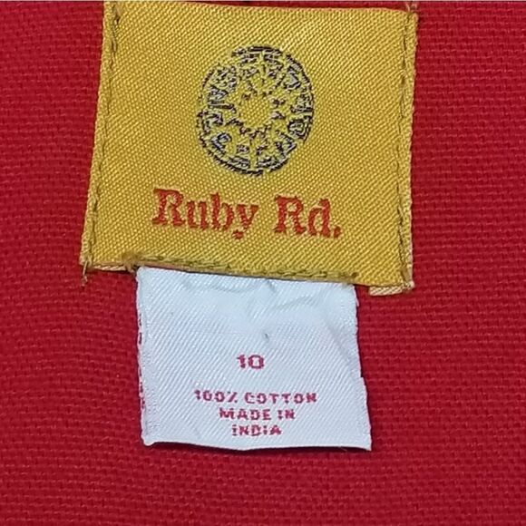 RUBY Rd. Womens Red Cotton Button Front Floral Lined Embroidered Collar Blazer - Picture 13 of 15